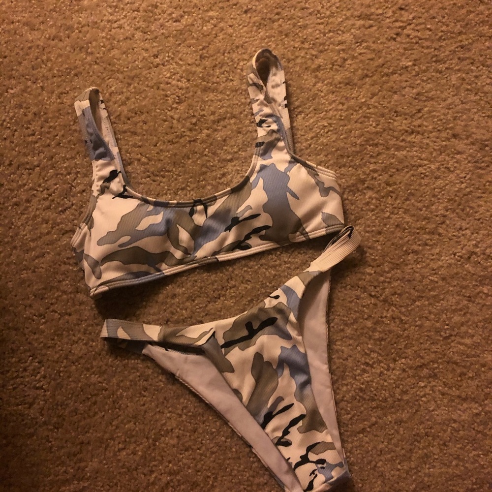 Camo Print Ribbed Bikini Set